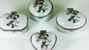 Gastgeschenk Hochzeit, Dose in Porzellan, Brautpaar / (8 St./Set)