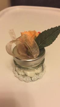 Preview: Gastgeschenk Glas mit Deckel/ gefüllt mit Hochzeitsmandeln/ orange (10 St.)