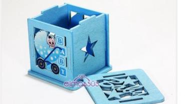 Gastgeschenk Holzdose/ Baby/ blau (10St.)