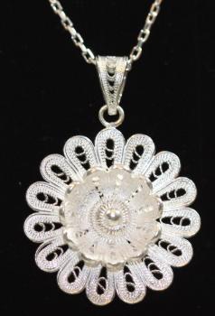 Halskette Telkari mit Blüten-Anhänger, 925´er Silber