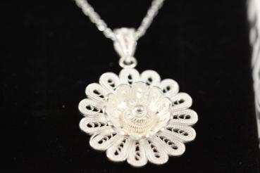 Preview: Halskette Telkari mit Blüten-Anhänger, 925´er Silber