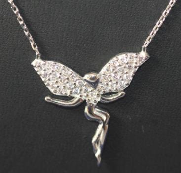 Echte 925 Silberkekette mit Anhänger 2 Reihen ENGEL + Evil Eye