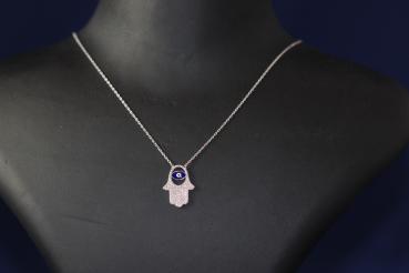 Echtes 925 Silberkette mit Anhänger mit Zirkonia Hand der Fatima