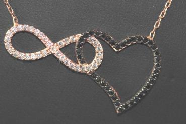 Kette Infinity Unendlichkeit Ewige Liebe + Herz 925 Sterling rosee