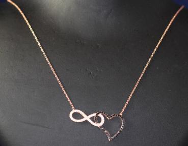 Kette Infinity Unendlichkeit Ewige Liebe + Herz 925 Sterling rosee