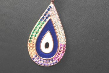 Silberkette mit Evil-Eye-Anhänger, bunte Steine, 925´er Silber