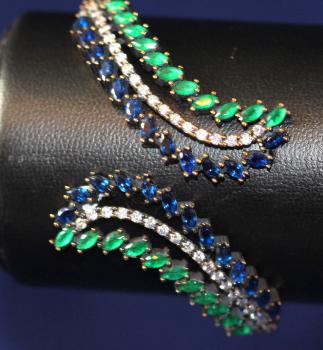 Preview: Silberarmreif 925 Silber beschmückt mit blau-grünen Steinen