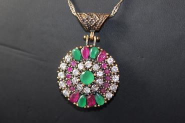 Silberkette mit Anhänger und bunten Steinen 925 Silber