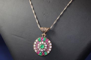 Silberkette mit Anhänger und bunten Steinen 925 Silber