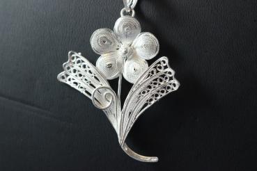 Kette mit Anhänger wunderschönem Blumen-Anhänger/ Telkari/ Echt 925´er Sterling Silber