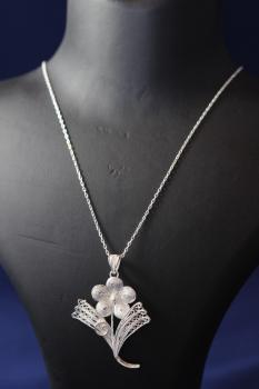 Kette mit Anhänger wunderschönem Blumen-Anhänger/ Telkari/ Echt 925´er Sterling Silber