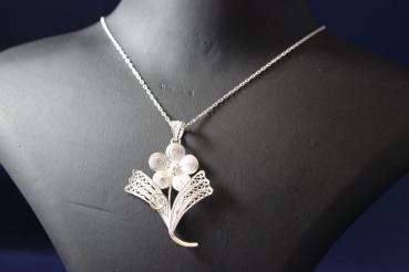 Kette mit Anhänger wunderschönem Blumen-Anhänger/ Telkari/ Echt 925´er Sterling Silber