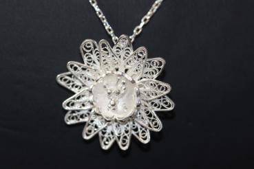 Silberkette mit Anhänger, Telkari Blume, 925´er Silber