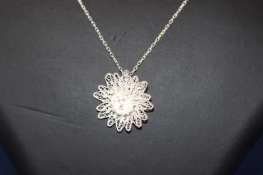 Silberkette mit Anhänger, Telkari Blume, 925´er Silber