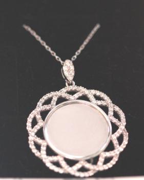 Silberkette Flower mit Anhänger, Medaillon, Zirkonia, 925´er Silber