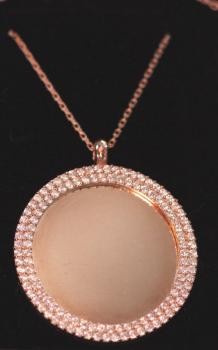 Silberkette mit rundem Anhänger, besetzt mit weißer Zirkonia, 925´er Silber, Rosé