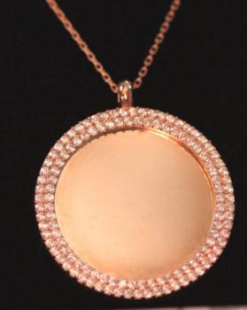 Preview: Silberkette mit rundem Anhänger, besetzt mit weißer Zirkonia, 925´er Silber, Rosé