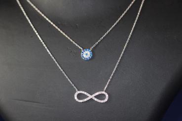 Preview: Silberkette mit Anhänger/ Infinity, Evil Eye, Nazar, 2-reihig, 925´er Silber