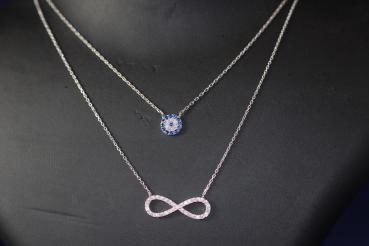 Preview: Silberkette mit Anhänger/ Infinity, Evil Eye, Nazar, 2-reihig, 925´er Silber