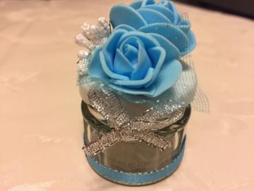 Gastgeschenk Glässchen mit Blümchen geschmückt/ blau (10St.)