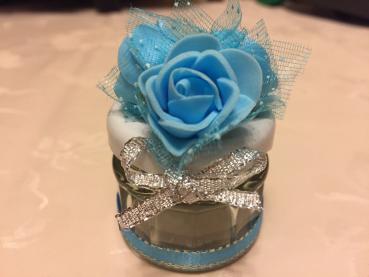 Gastgeschenk Glässchen mit Blümchen geschmückt/ blau-silber (10 St.)