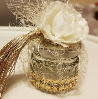 Gastgeschenk Glas mit Deckel/ weiß-gold (10 St.)