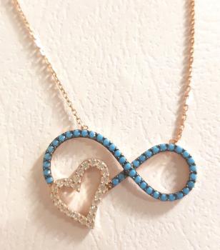 Kette Infinity mit Herz Unendlichkeit Ewige Liebe rosee 925 Sterling Silber