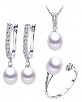 Perlenset/ Brautschmuck-Set in 925´er Sterling Silber / Echte Süßwasserperle!