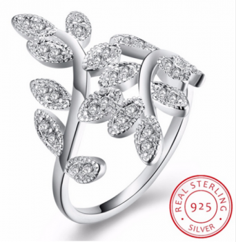 Silber Ring 925 mit Zirkonia / Blätter